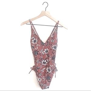 Pink Floral V-Neckline One Piece Swimsuit
